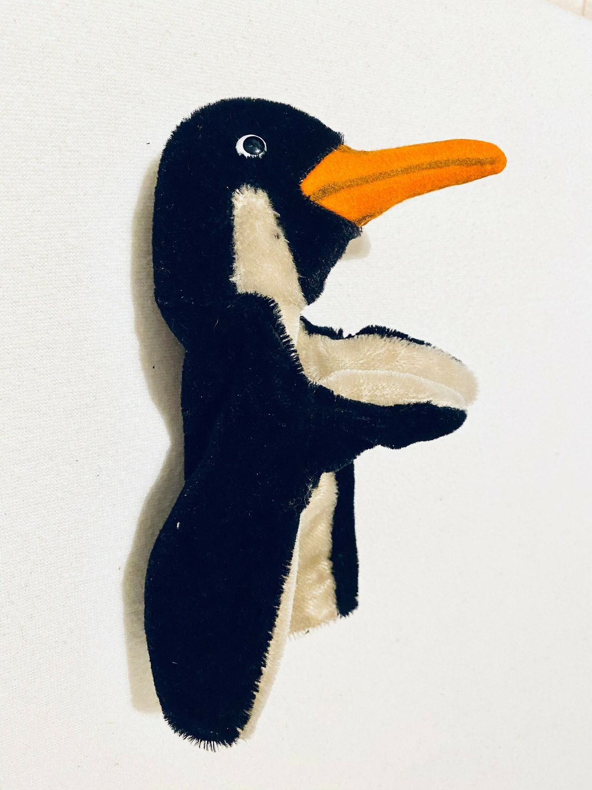 Steiff Stuffed Penguin Handheld Puppet Toy / Vintage 1970s photo vinterior
