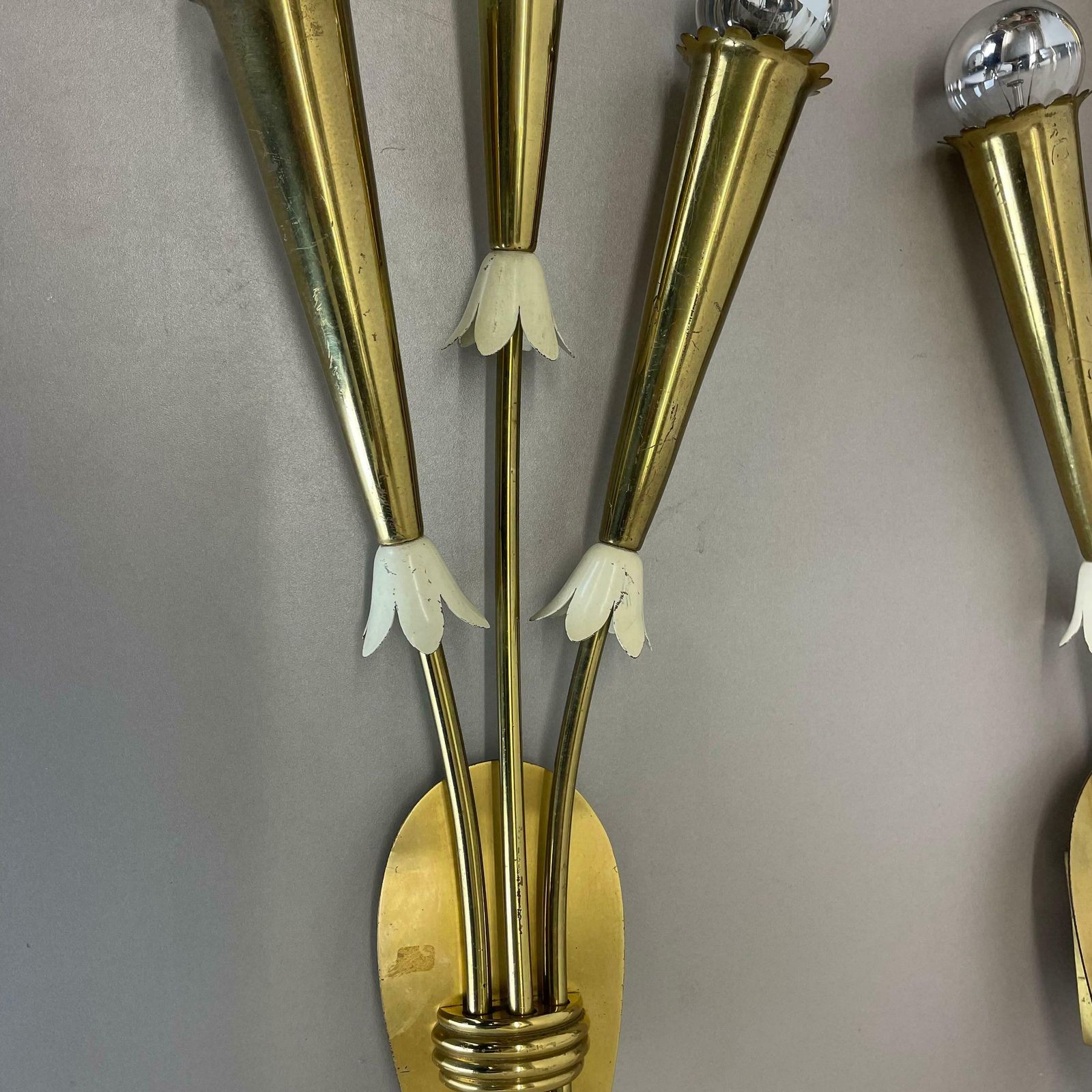 Set Of 2 Xl Brass 59cm Stilnovo Style Theatre Wall Light Sconces, Italy, 1950s photo buy