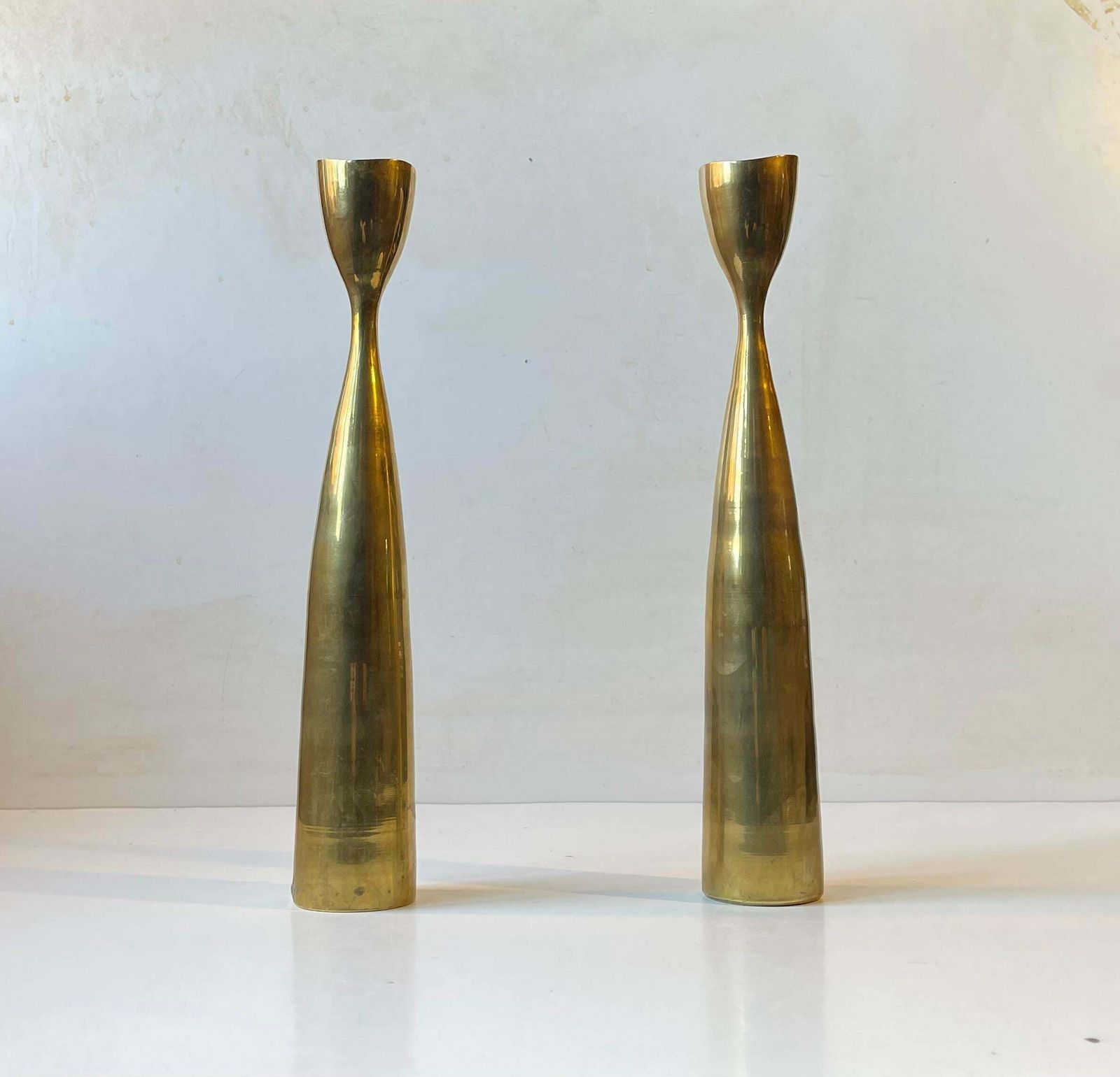 Tall Scandinavian Modern Tulip Candlesticks In Brass photo furniture