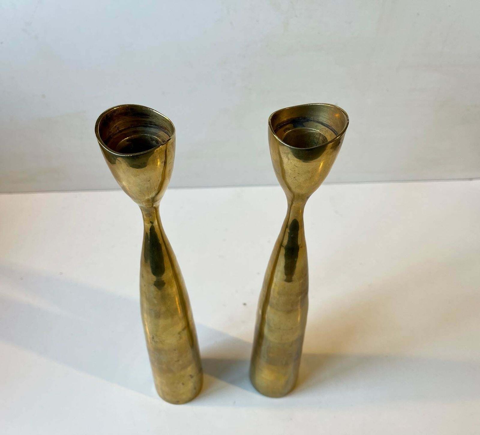 Tall Scandinavian Modern Tulip Candlesticks In Brass photo 448.0