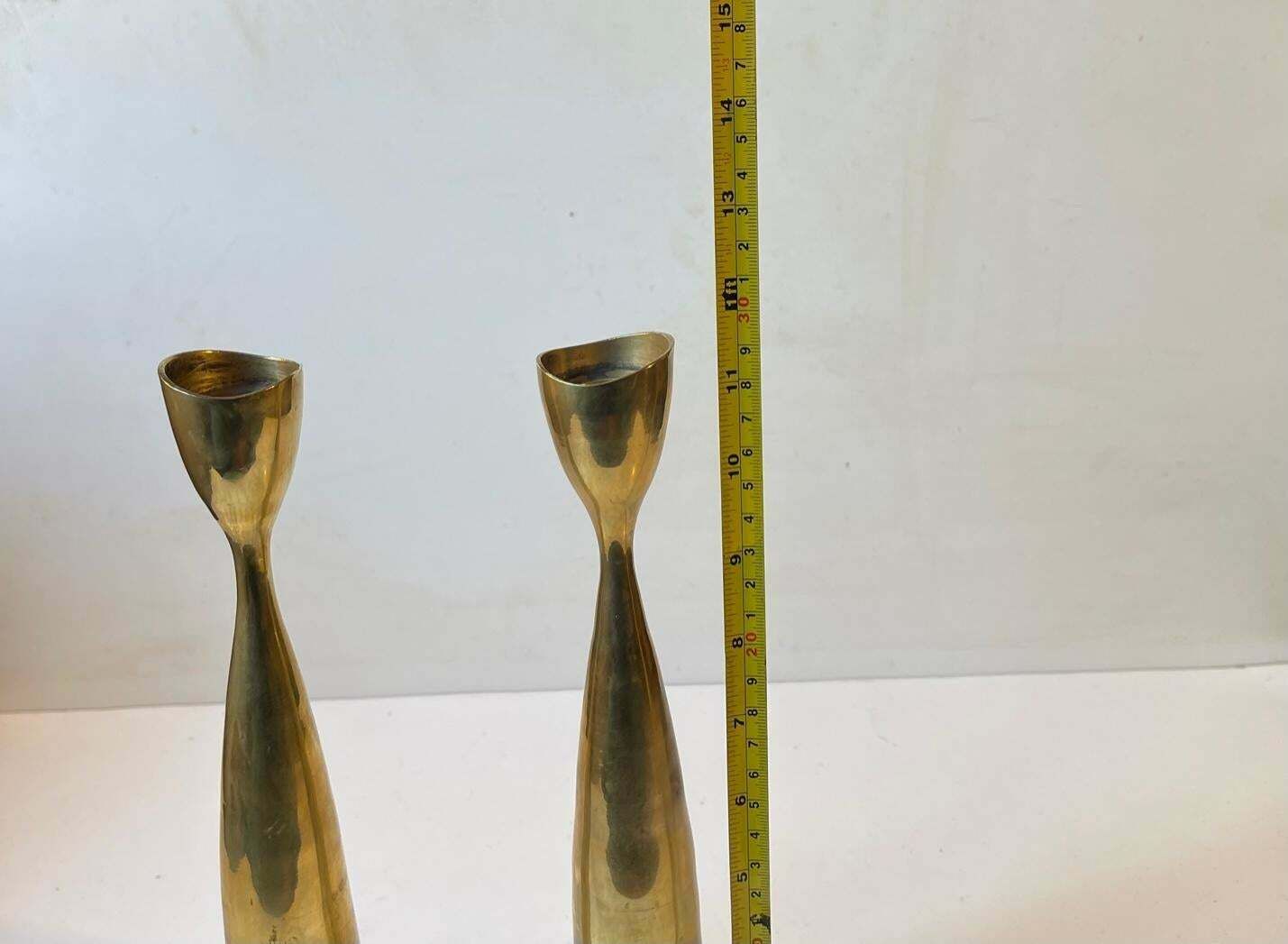 Tall Scandinavian Modern Tulip Candlesticks In Brass photo buy