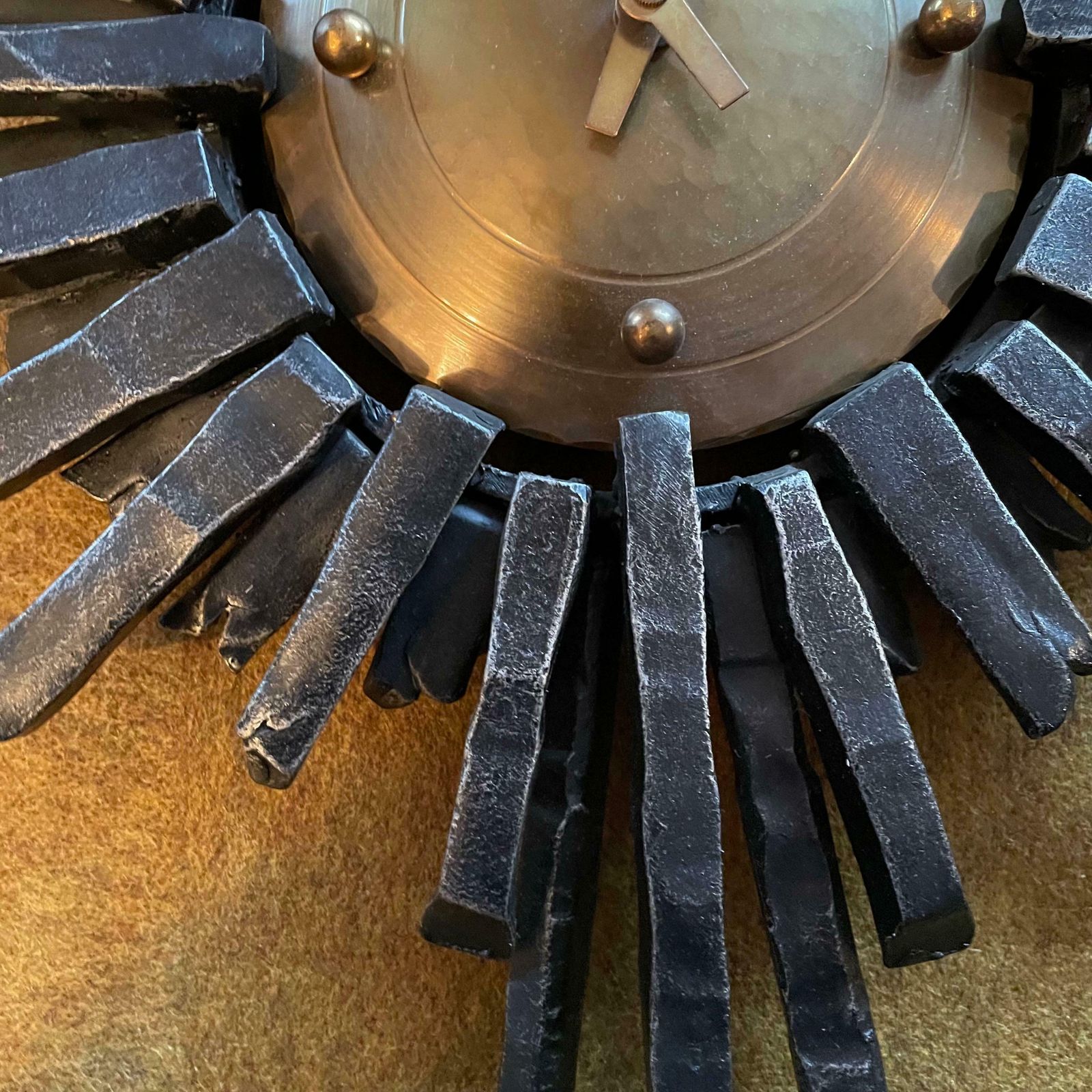 Home Decor 61cm 6.9kg Brutalist Hollywood Regency Sunburst Metal Wall Clock, Germany 1970s photo