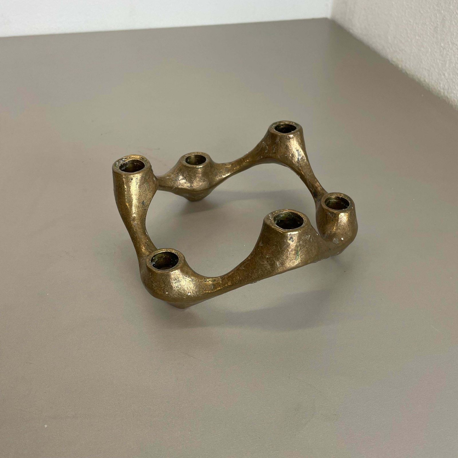 Midcentury 1.6kg Brutalist Bronze Candleholder By Michael Harjes, Germany 1960s photo for sale