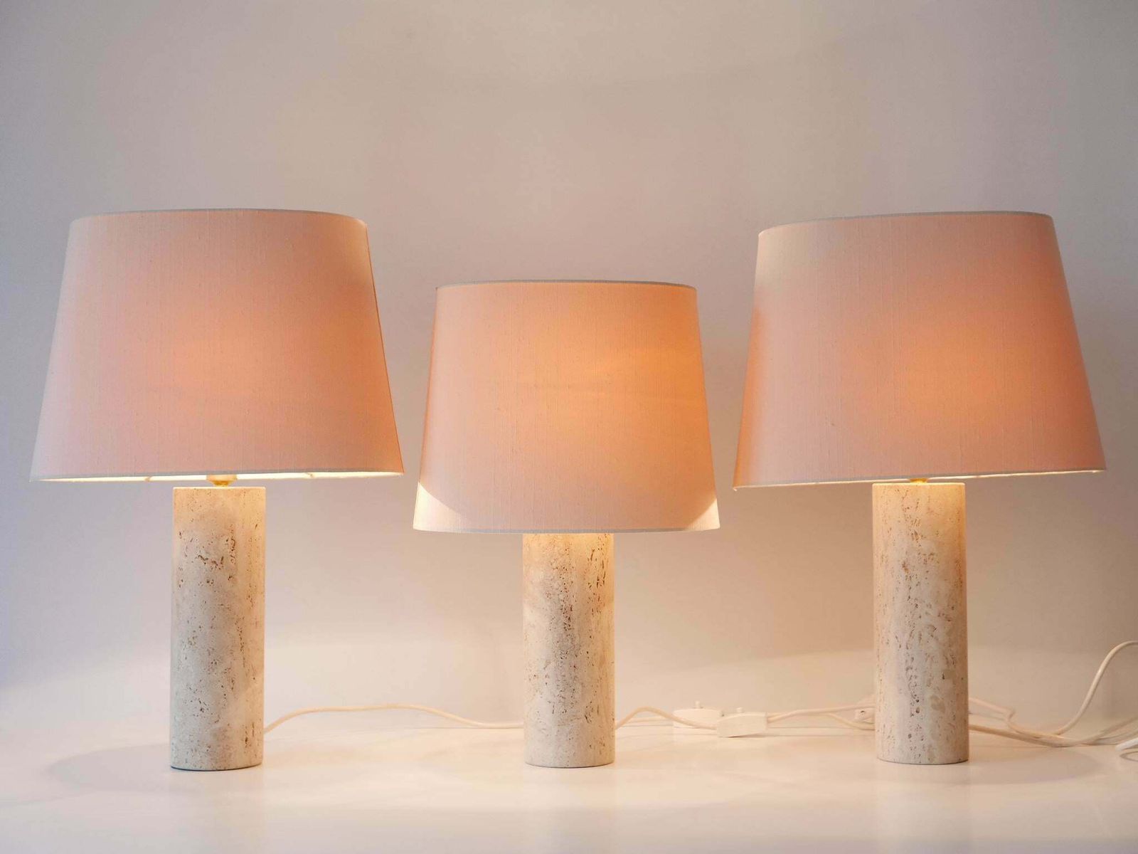 Set Of Three Elegant Mid Century Modern Travertine Table Lamps Italy 1960s photo Lighting