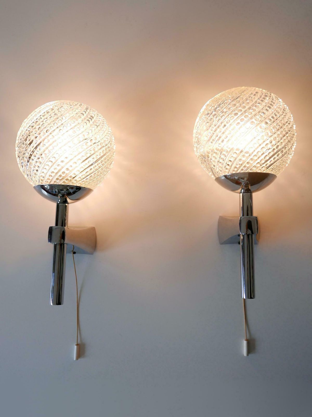 Set Of Two Lovely Mid Century Modern Textured Glass Sconces Or Wall Lamps 1970s photo Lighting