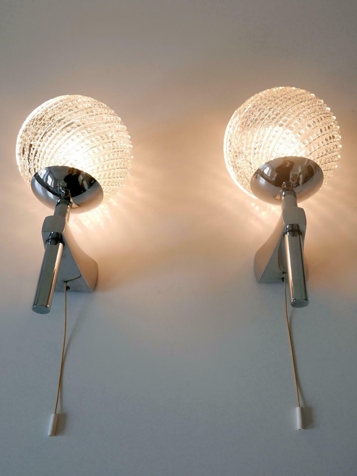 Set Of Two Lovely Mid Century Modern Textured Glass Sconces Or Wall Lamps 1970s photo 1223.0