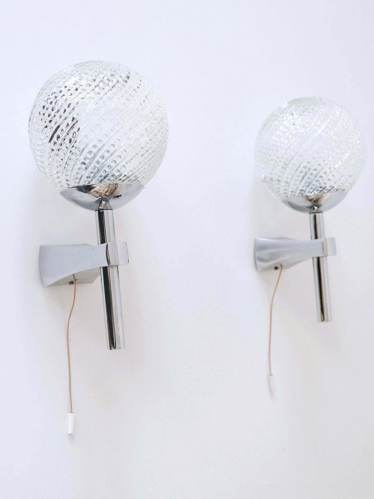 photo furniture Set Of Two Lovely Mid Century Modern Textured Glass Sconces Or Wall Lamps 1970s