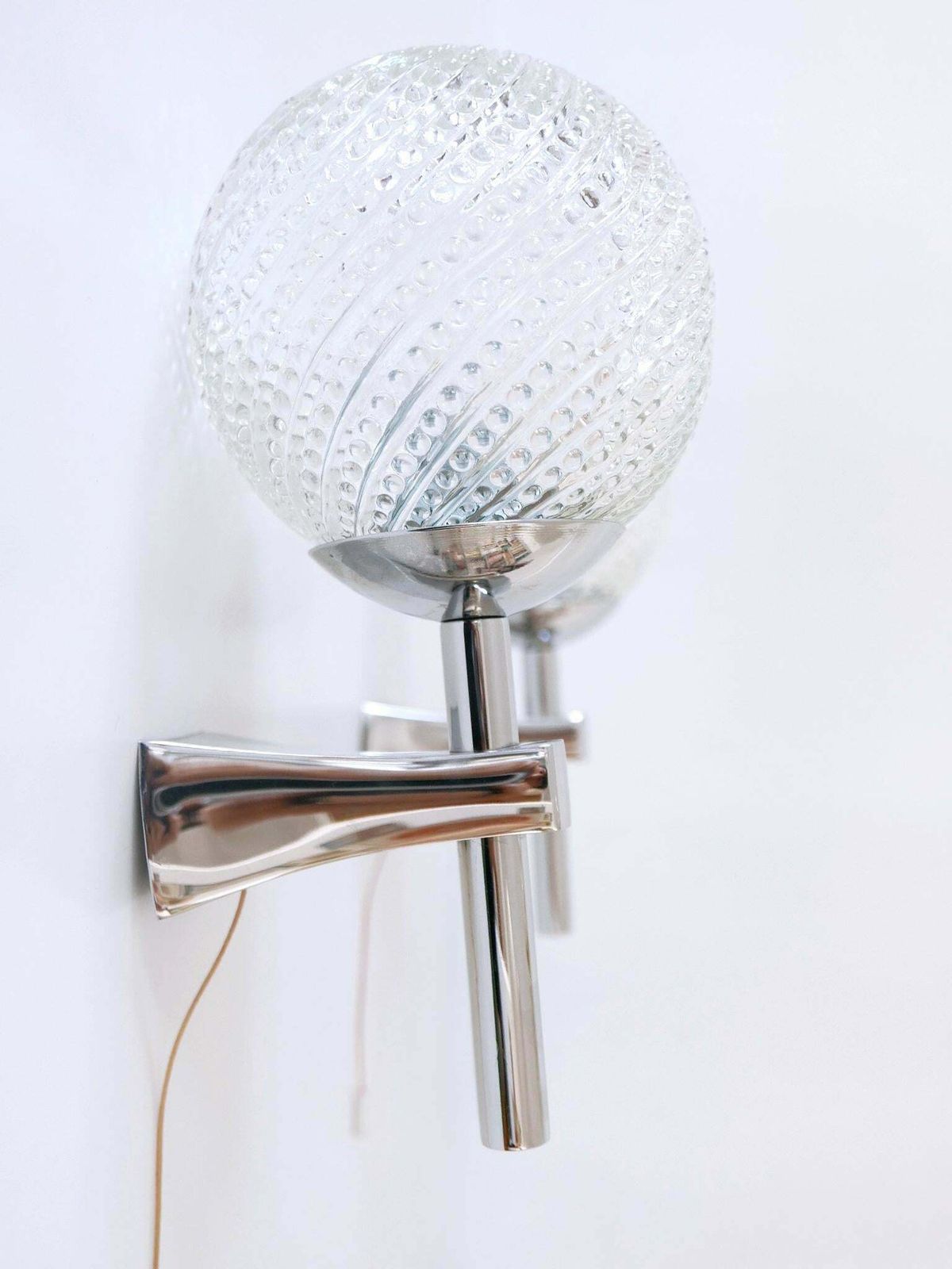 1223.0 Set Of Two Lovely Mid Century Modern Textured Glass Sconces Or Wall Lamps 1970s photo