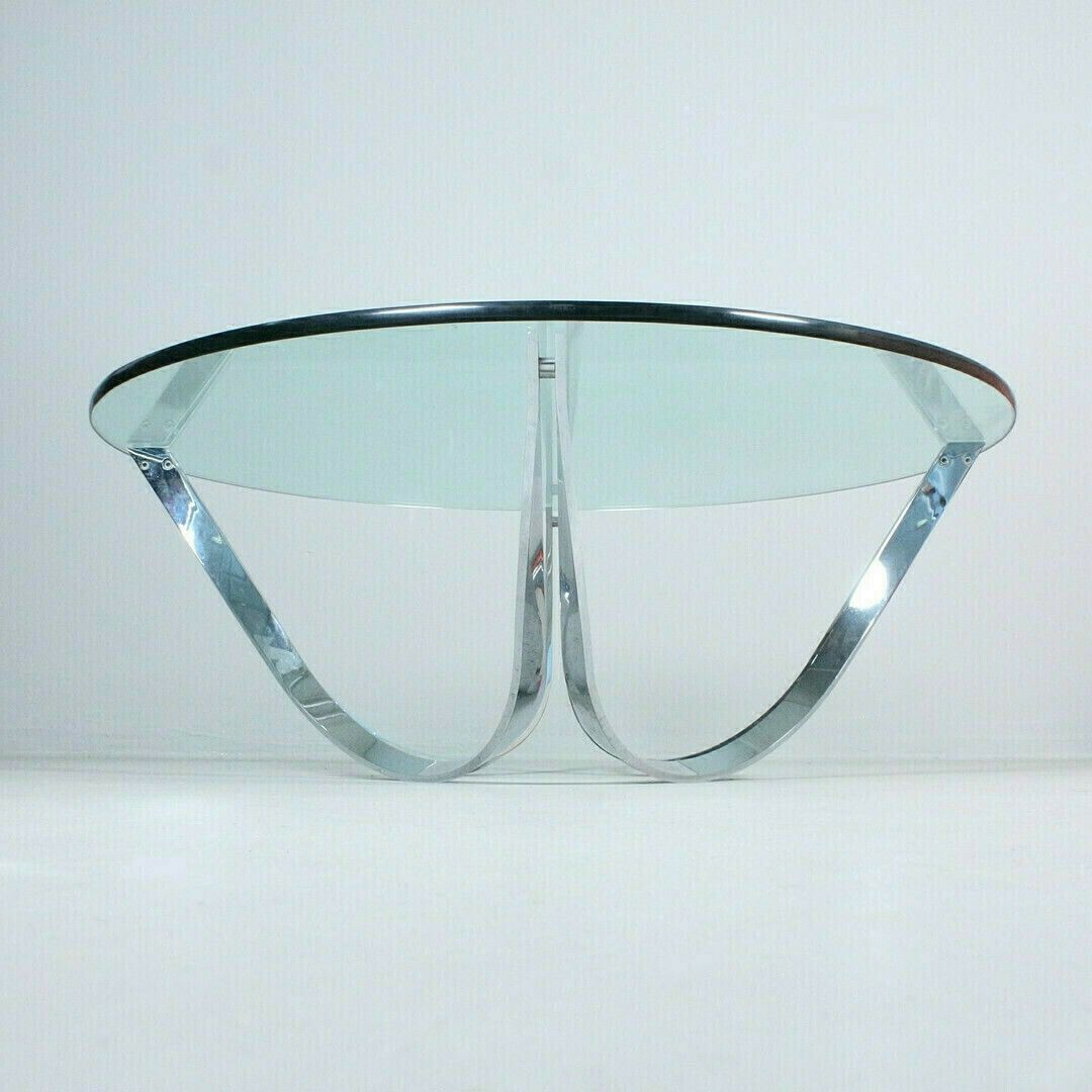 Coffee Table By Roger Sprunger For Dunbar, Polished Chrome Frame With Glass Top 1970s' photo vinterior