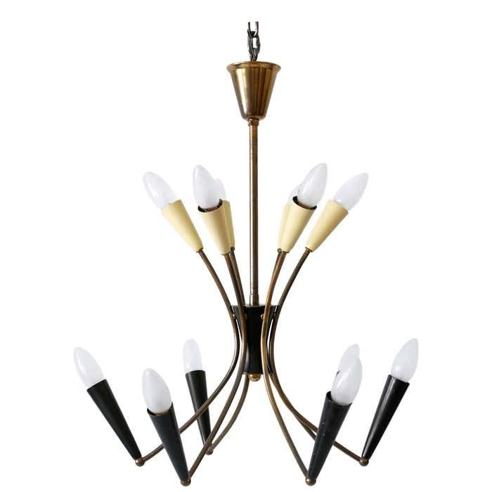 Lovely Mid Century Modern 12 Flamed Sputnik Chandelier Germany 1950s