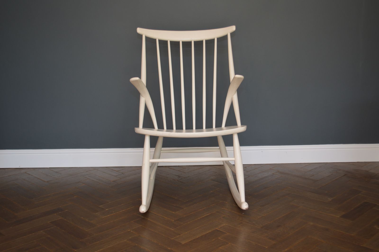 Vintage Danish Rocking Chair By Illum Wikkelso In White, 1960s. photo Furniture