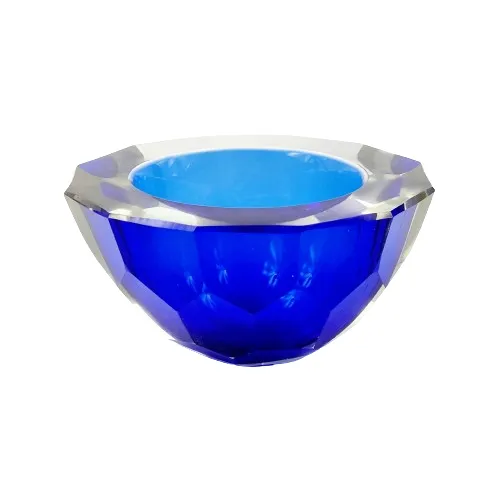 Large Sommerso Diamond Faceted 'Geode' Murano Glass Bowl By Mandruzzato, Italy, 1970s