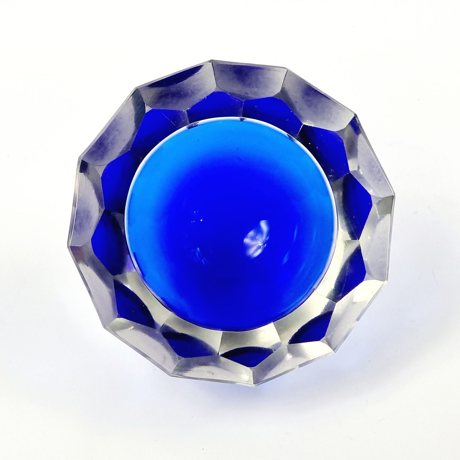 Grote Sommerso Diamantgeslepen 'Geode' Murano Glazen Schaal Van Mandruzzato, Italië, Jaren 1970 photo vintage