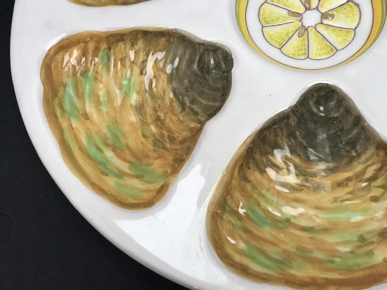 Oyster Plate Majolica Oyster Dish Italian Yellow White And Green Majolica Oyster Plate Collectable Glazed Hand Painted Collection photo Home Decor
