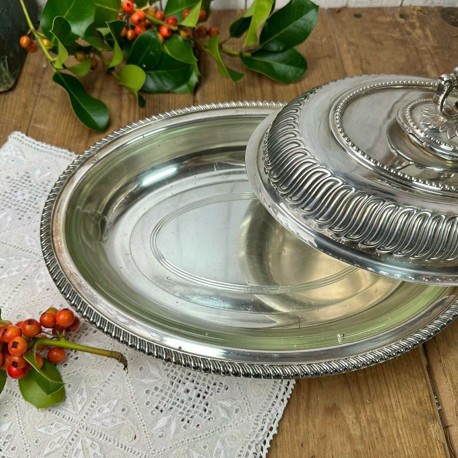 Stunning Sliver Plated Edwardian Oval Entrée Dish photo 95.0