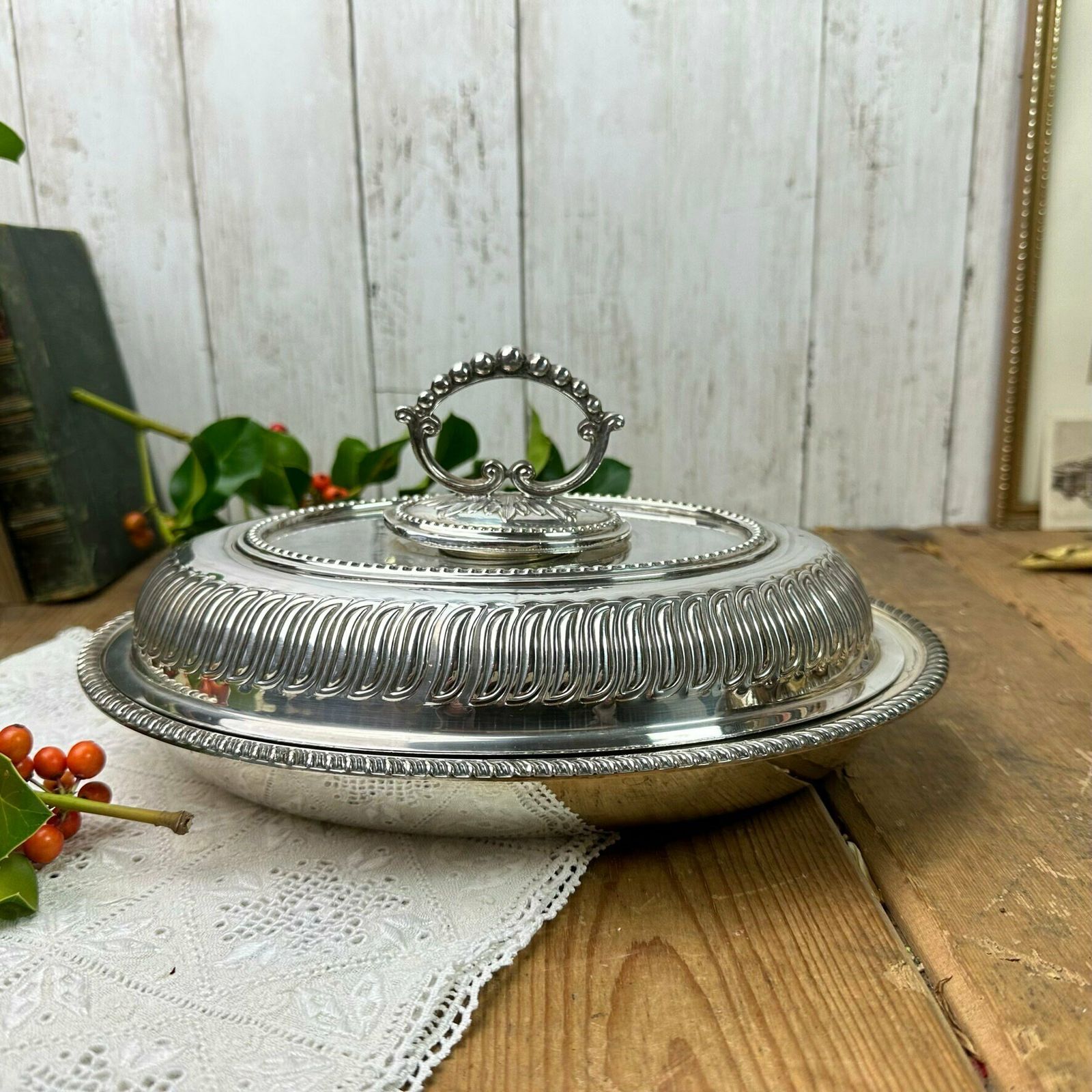 Stunning Sliver Plated Edwardian Oval Entrée Dish photo buy