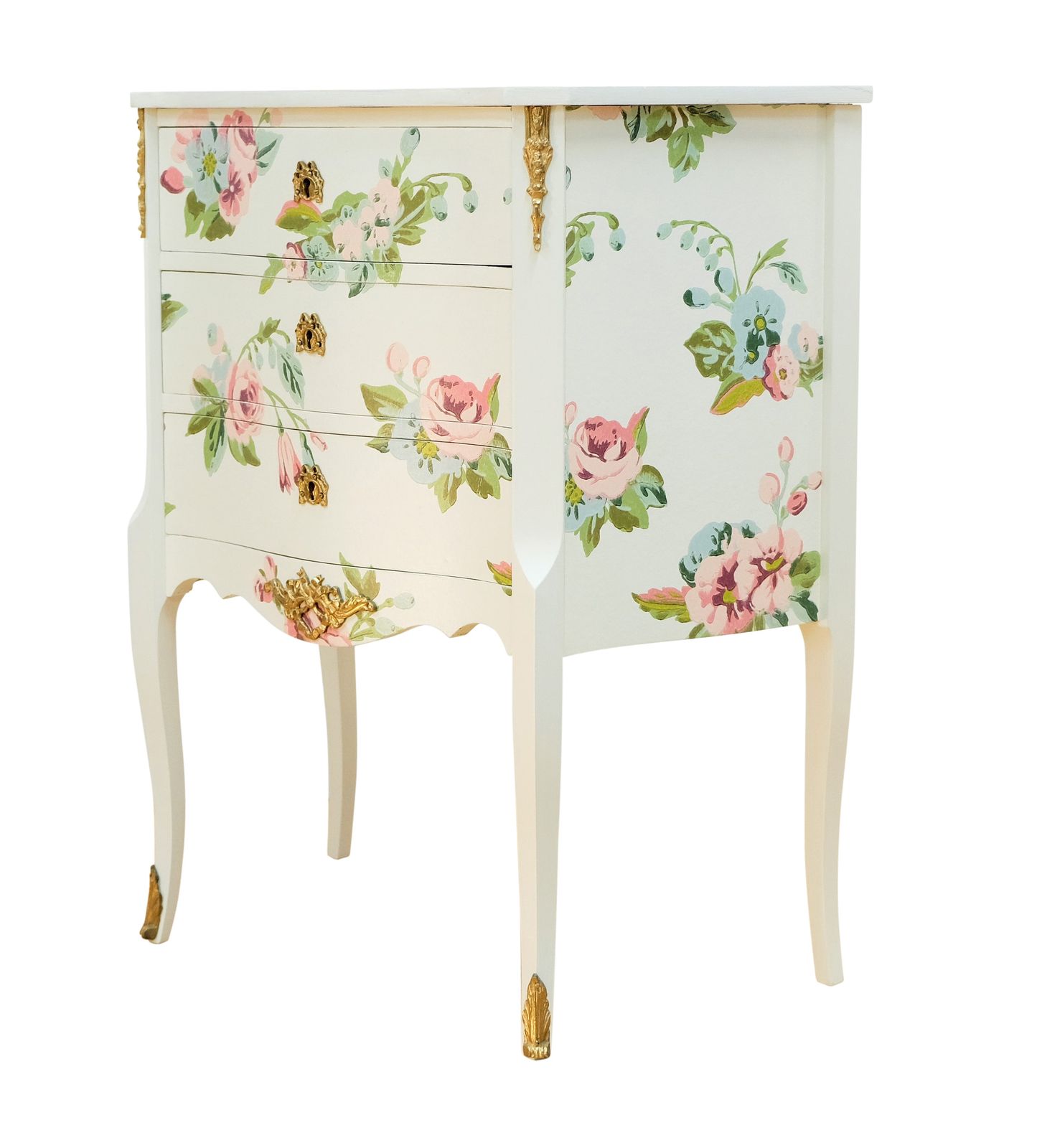 Louis XV Style Chest Three Drawer Chest With Floral Design And  Wooden Top photo for sale