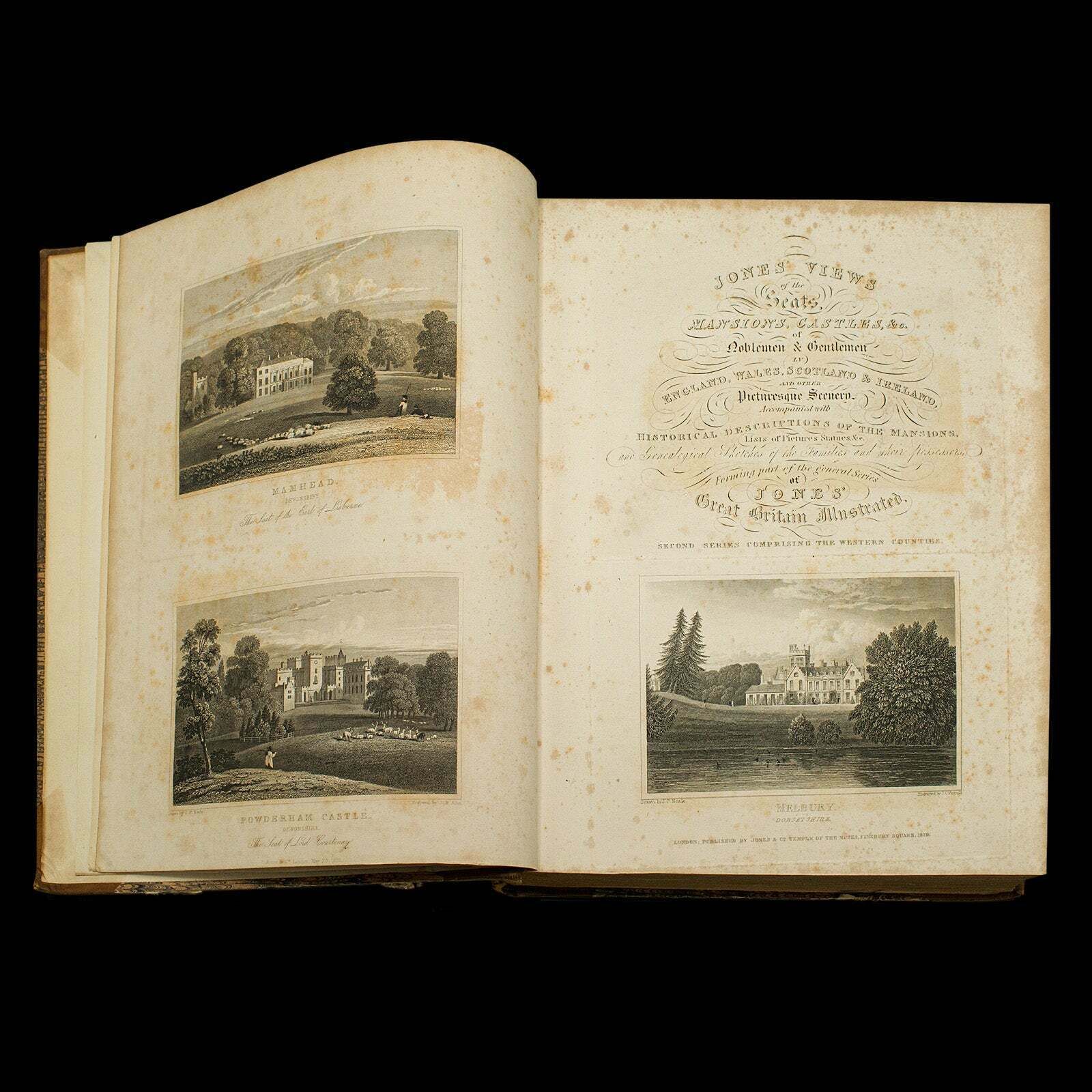 2 Antique Books, Jones' View Of Seats, Mansions & Noblemen, English, Georgian photo vintage