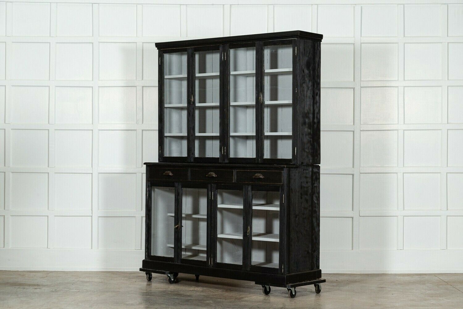 Large 19thc English Ebonised Pine Glazed Dresser / Bookcase photo 3968.0