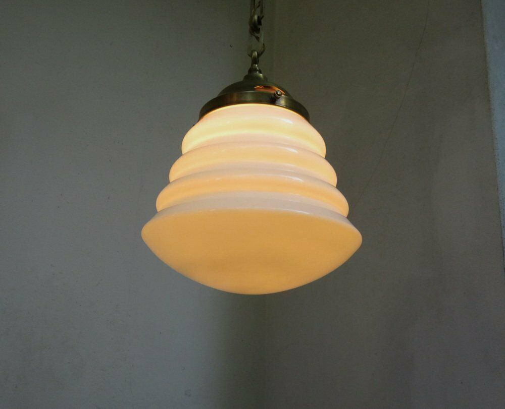 photo furniture Extraordinary Art Nouveau Ceiling Lamp In Brass And Opaline Glass, Austria, 1910s