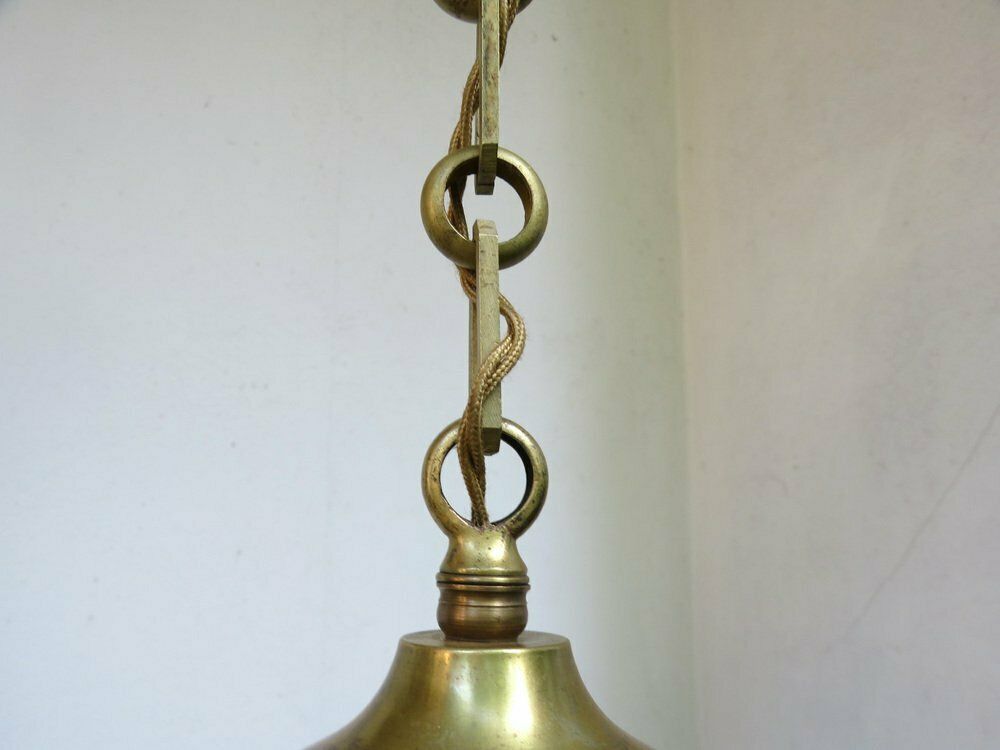 photo vinterior Extraordinary Art Nouveau Ceiling Lamp In Brass And Opaline Glass, Austria, 1910s