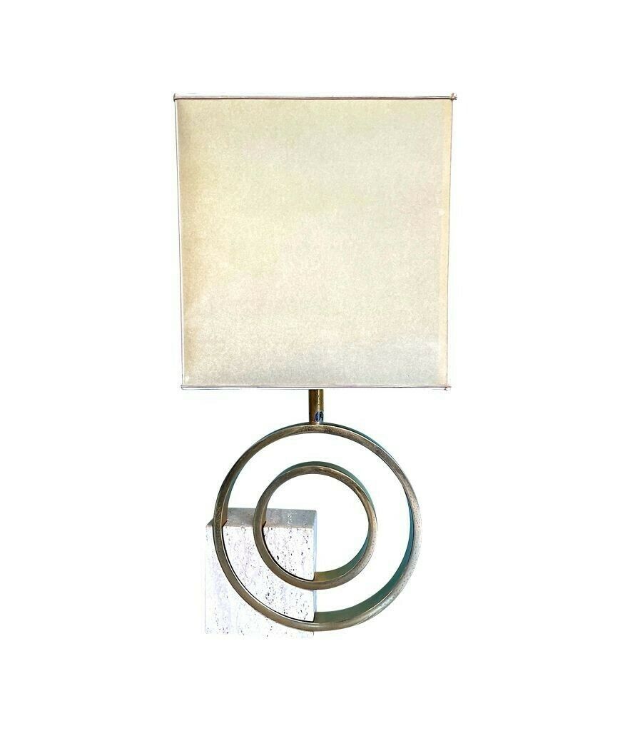 An Italian 1970s Sculptural Travertine And Brass Lamp By Giovanni Banci photo vintage