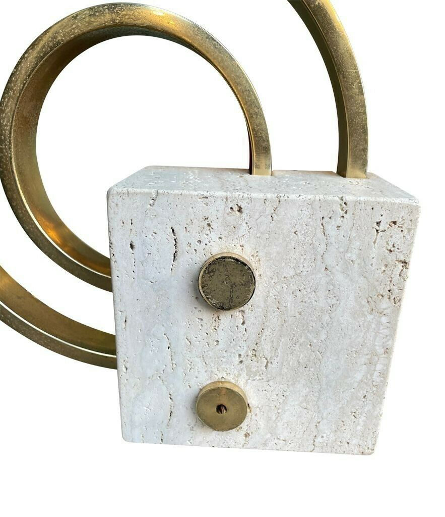 2150.0 An Italian 1970s Sculptural Travertine And Brass Lamp By Giovanni Banci photo