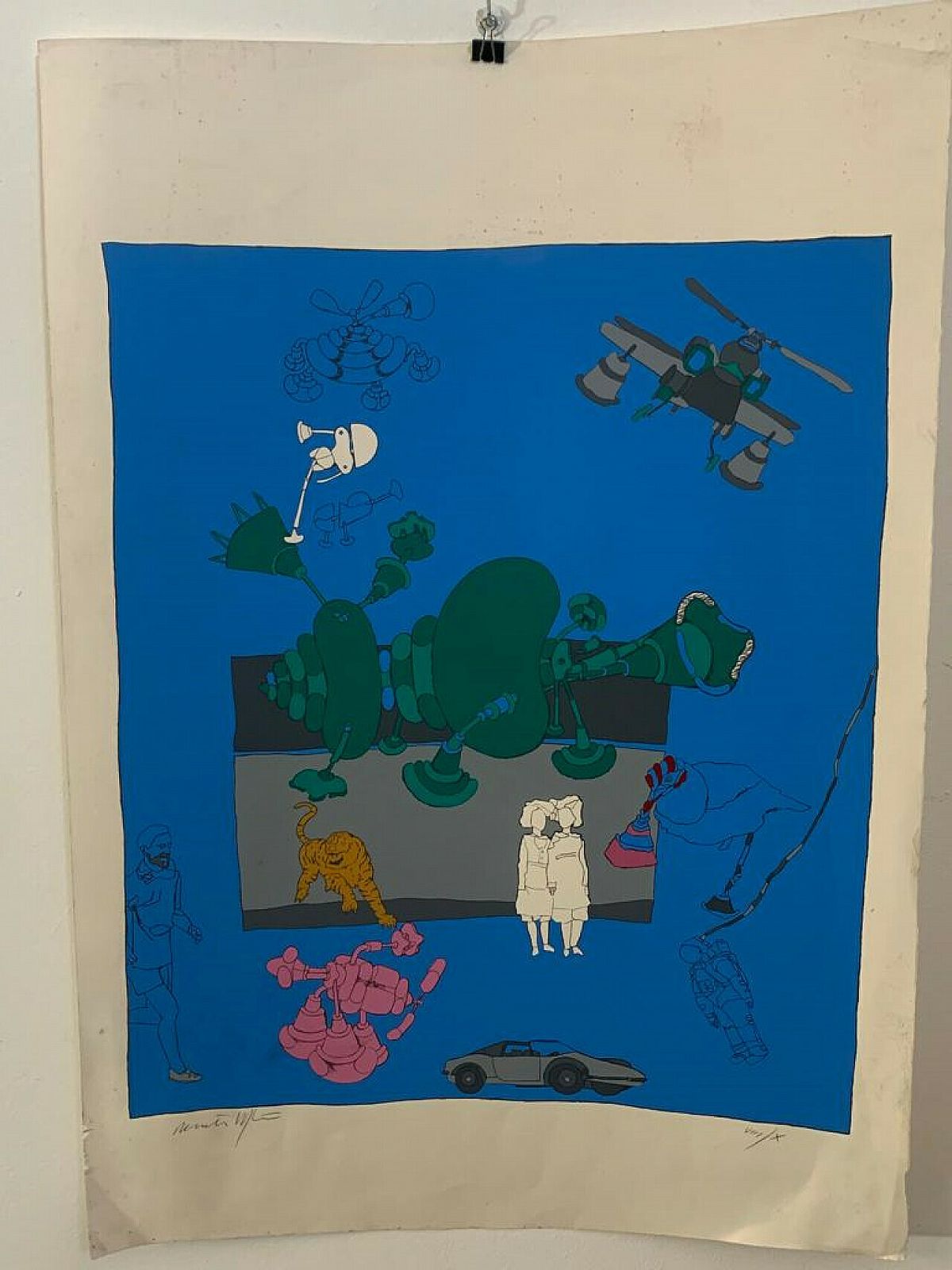 Renato Volpini, Characters And Useless Machines, Lithograph, 1960s