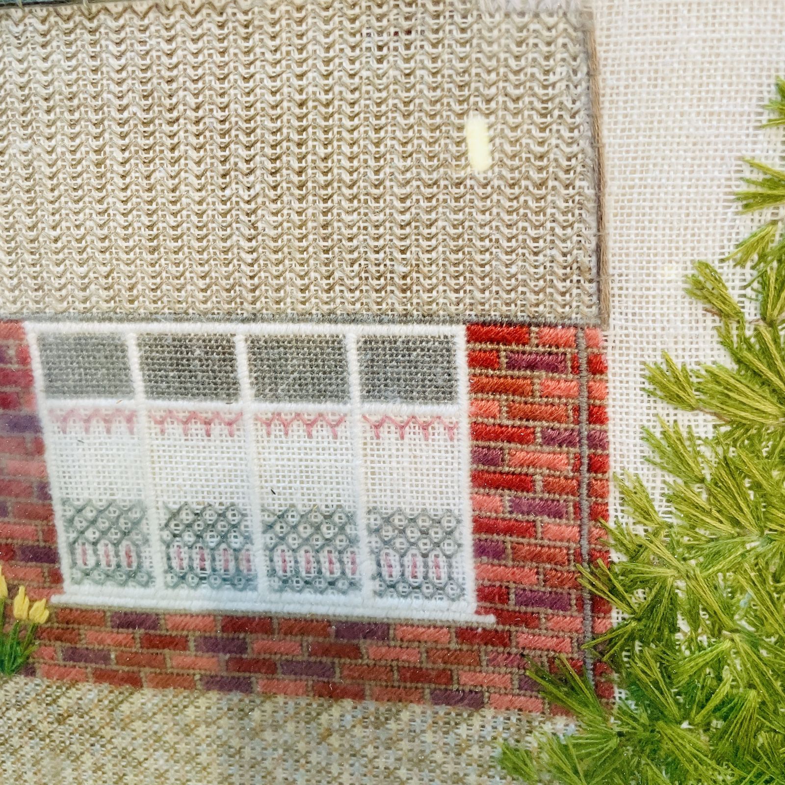 Mid Century Framed + Glazed Tapestry Of A Bungalow photo vinterior