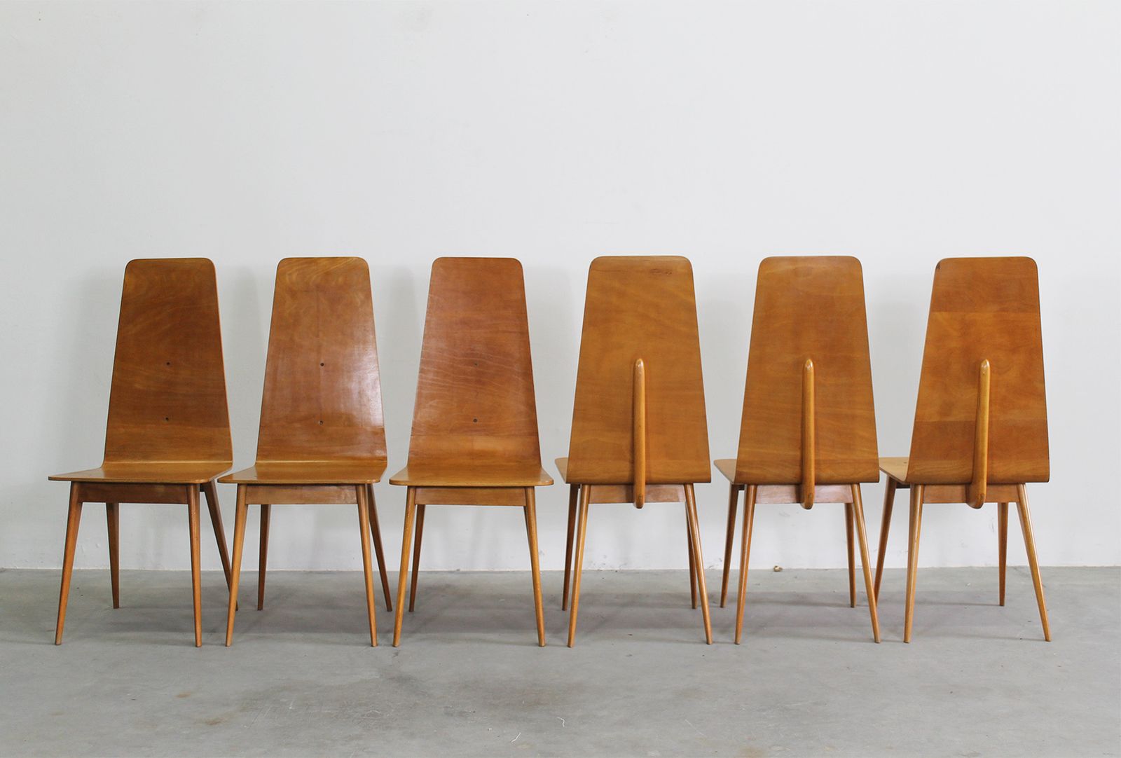 Sineo Gemignani Set Of Six Chairs In Curved Wood Italian Manufacture 1940s photo Furniture