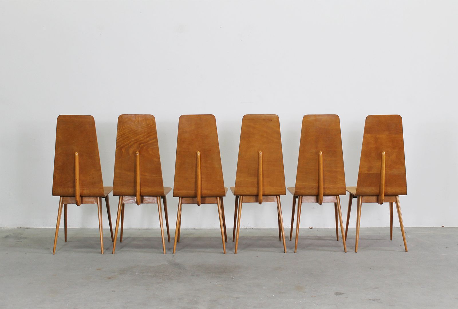 Sineo Gemignani Set Of Six Chairs In Curved Wood Italian Manufacture 1940s photo vinterior