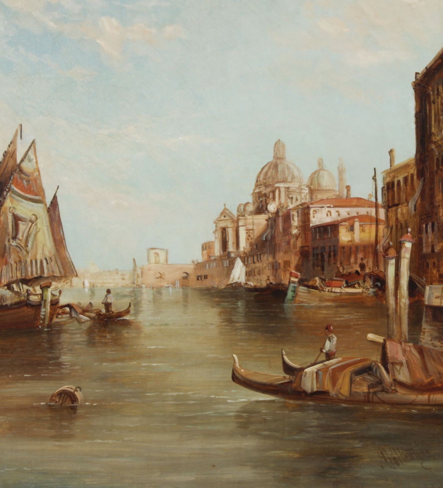 Antique Painting Santa Maria Della Salute Venice Alfred Pollentine 19th Century photo for sale