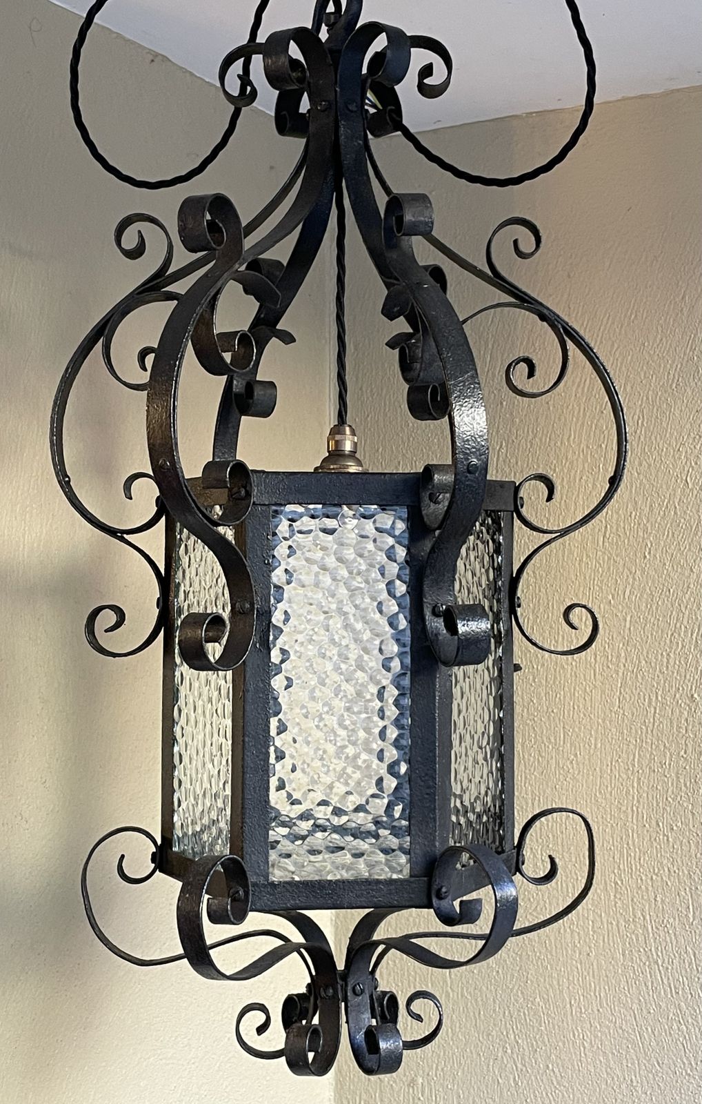 Wrought Iron And Glass Lantern Chandelier