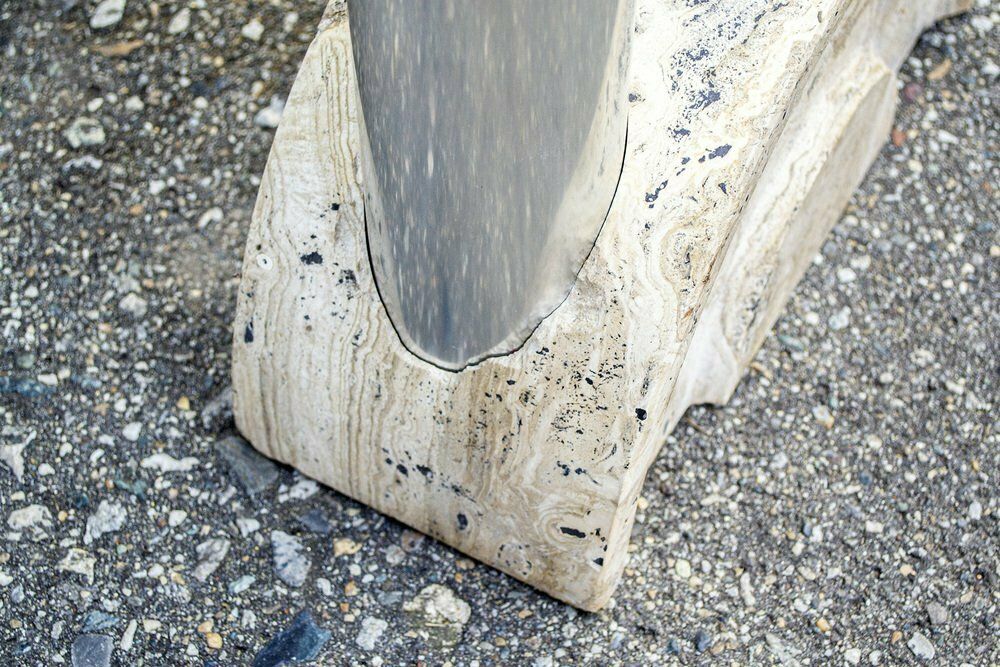 Travertine And Aluminum Umbrella Stand, Italy, 1970s photo 706.0