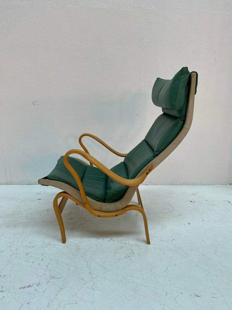 Pernilla 69 Armchair In Green Leather By Bruno Mathsson For Dux, 1960s photo Furniture