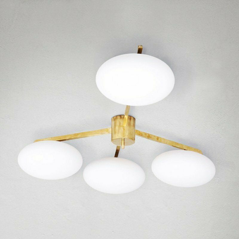 Brass And Murano Glass Ceiling Lamp In The Style Of Arredoluce photo 2465.0