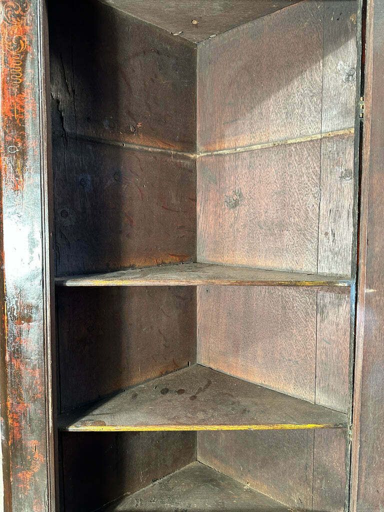 Furniture Early Antique George II Georgian Painted Chinoiserie Corner Cupboard Circa 1760 photo