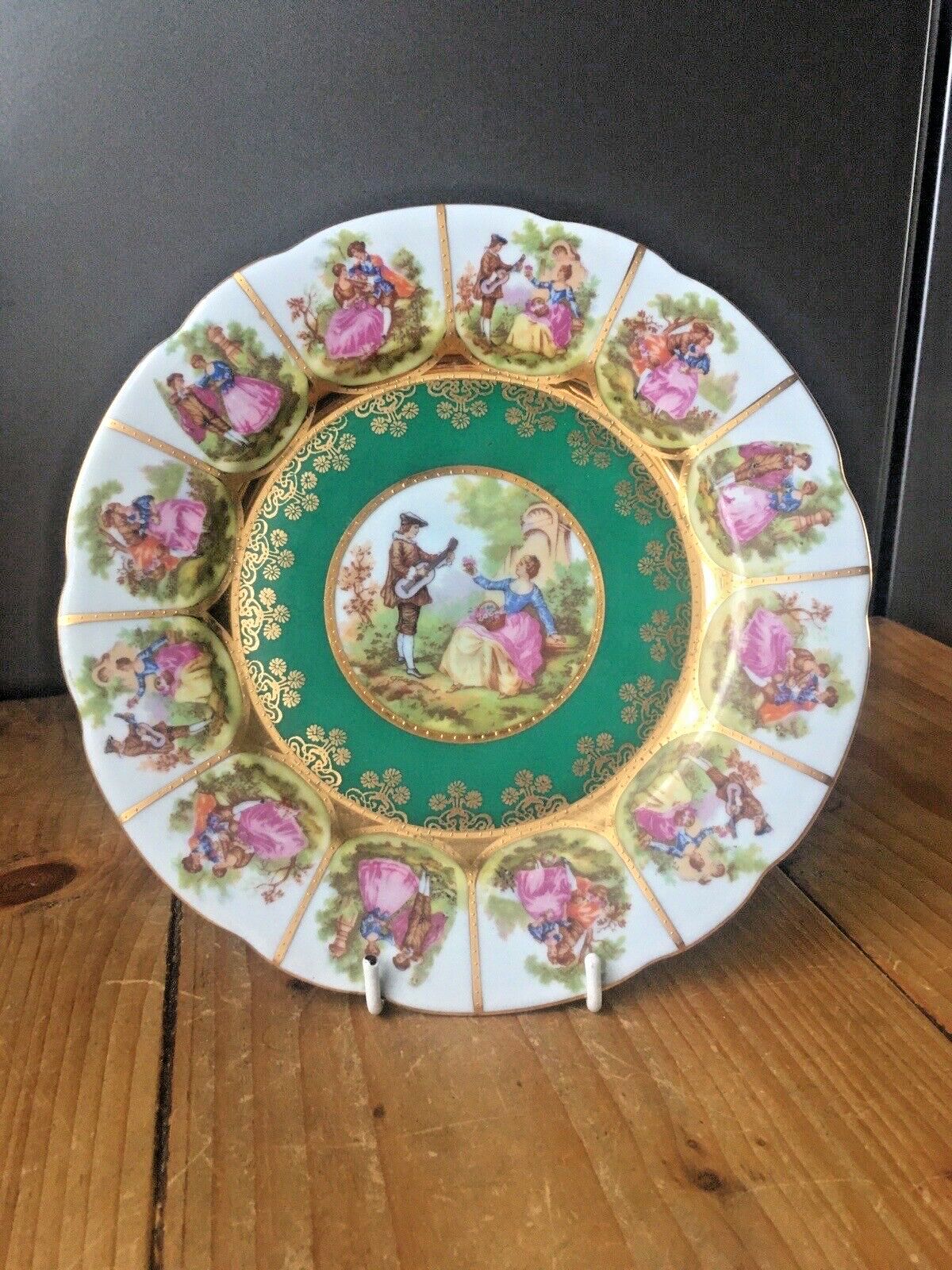 Vintage Old Vienna Gilded Green Cabinet Plate Fragonard Alt Wien Jkw Karlsbad