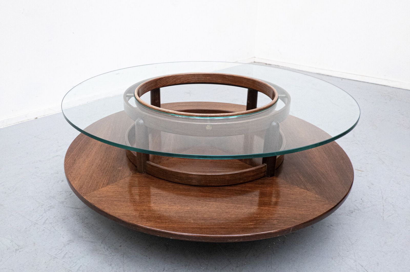 Gianfranco Frattini Round Coffee Table, Teak And Glass, 1950s