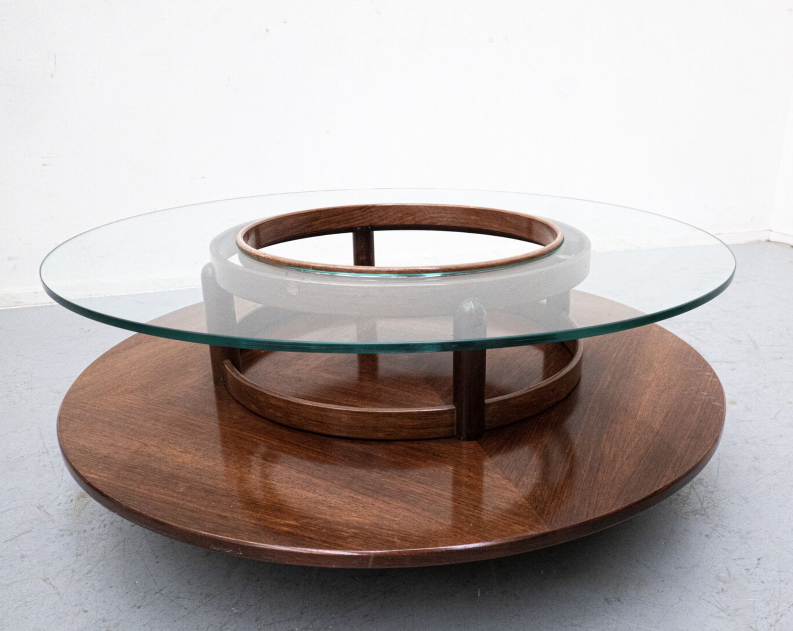Gianfranco Frattini Round Coffee Table, Teak And Glass, 1950s photo Furniture