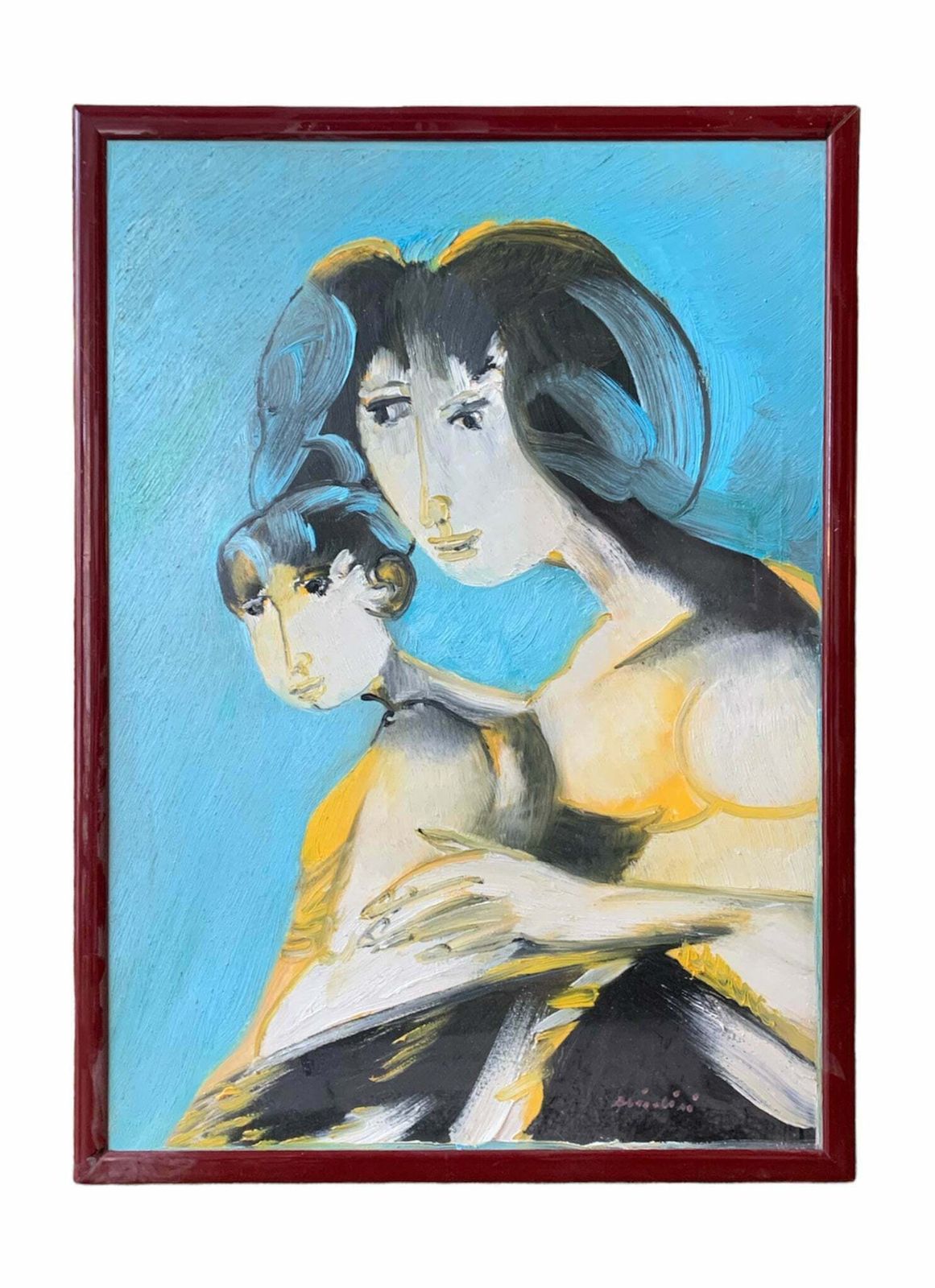 Oil Painting On Canvas By Remo Brindisi Of Maternity From 1970s