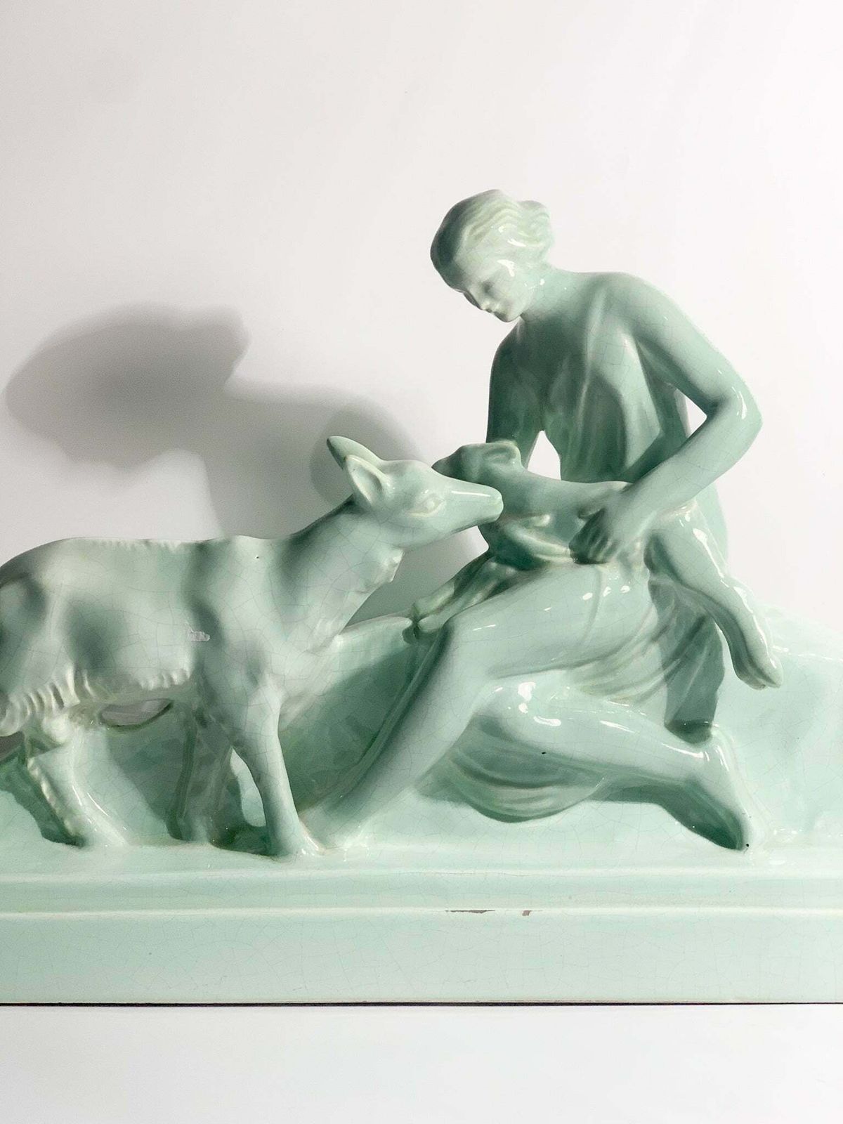 French Ceramic Sculpture Of Diana With Fauna From The 1940s photo furniture