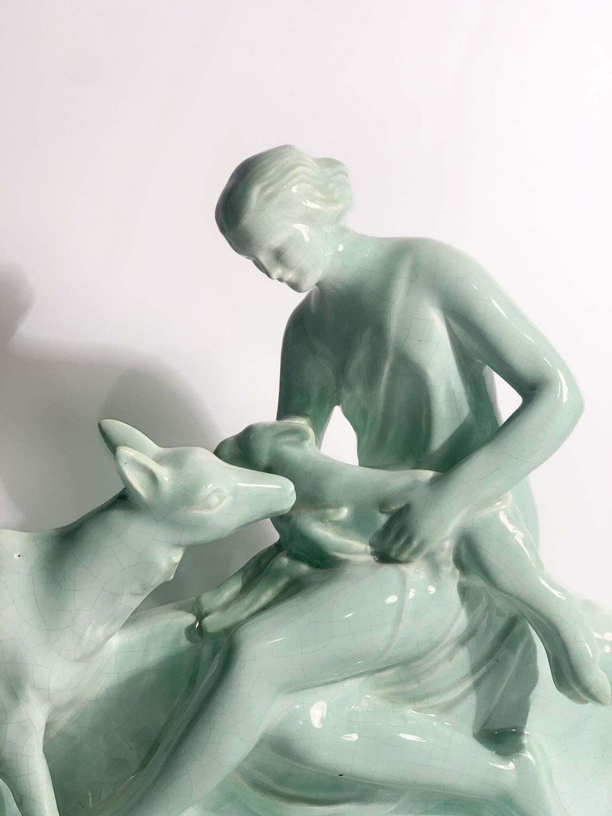 French Ceramic Sculpture Of Diana With Fauna From The 1940s photo for sale