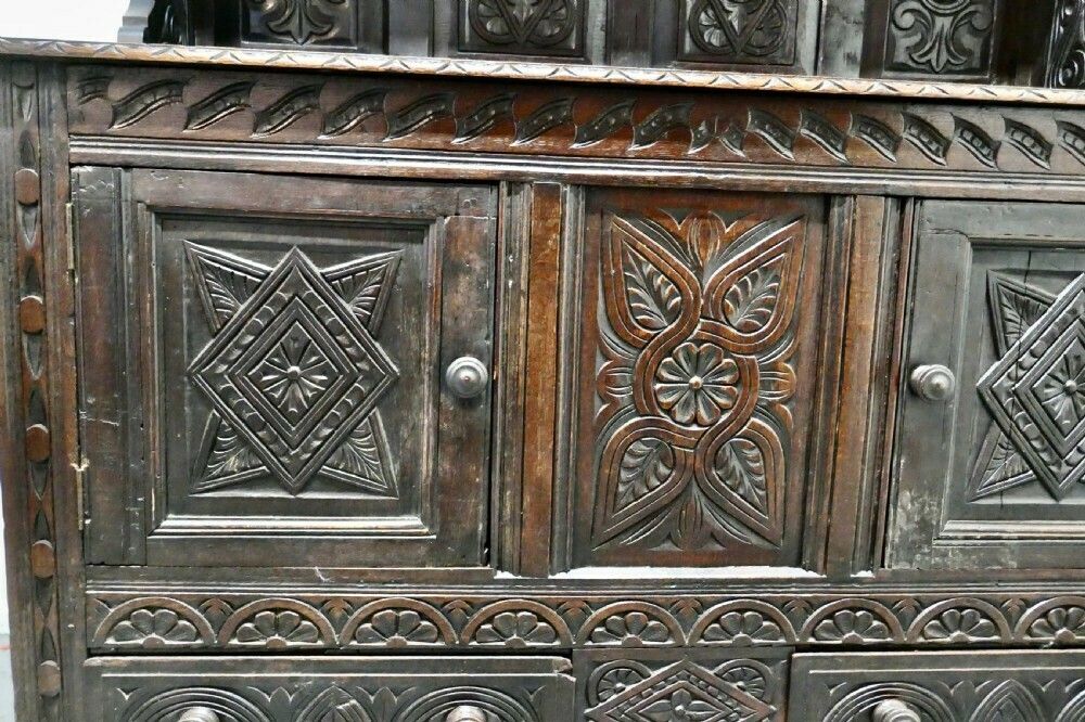 Furniture 18th Century Carved Oak Dresser With Kings photo