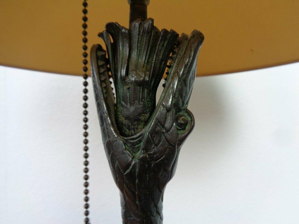 Art Deco Snake Bonze Table Lamp, France, 1920s photo vintage
