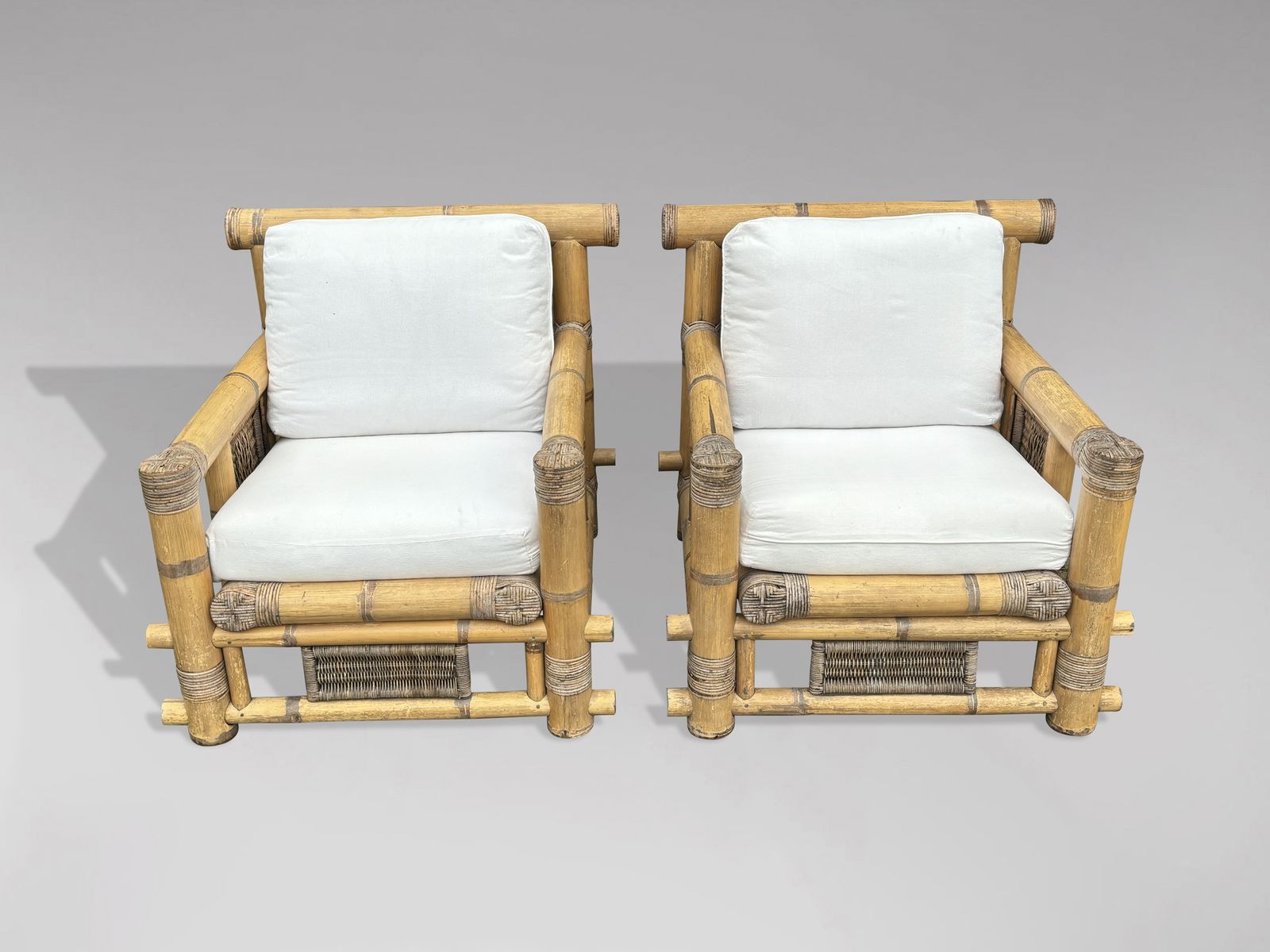 20th Century Set Of 4 Large Bamboo Pagoda Lounge Armchairs photo furniture