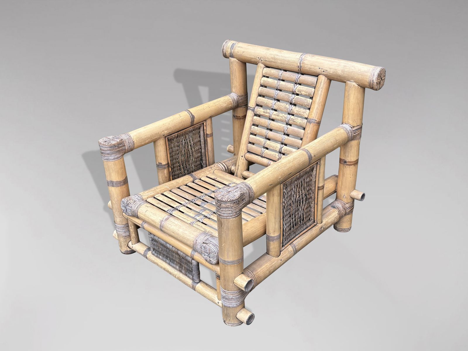 20th Century Set Of 4 Large Bamboo Pagoda Lounge Armchairs photo buy