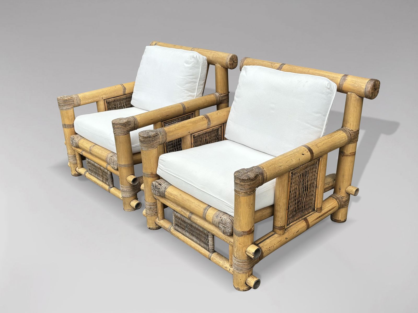 20th Century Set Of 4 Large Bamboo Pagoda Lounge Armchairs photo vintage