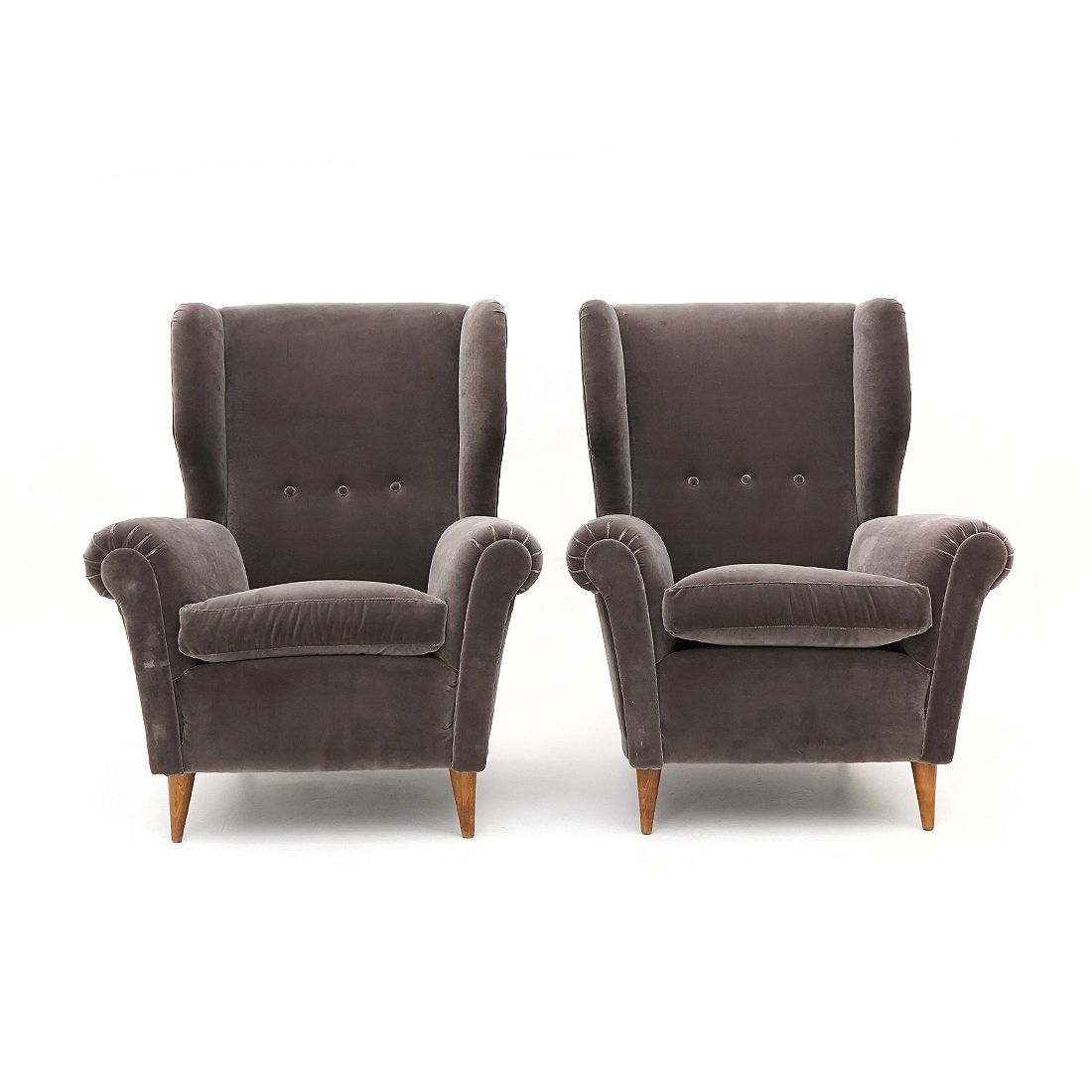 Pair Of Gray Velvet Armchairs, 1950s photo for sale