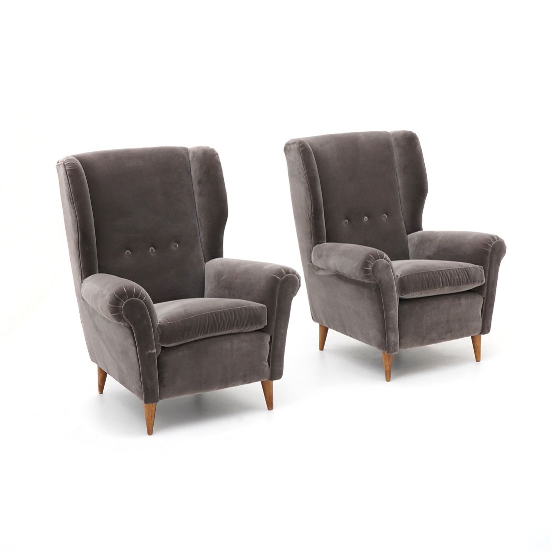 Pair Of Gray Velvet Armchairs, 1950s